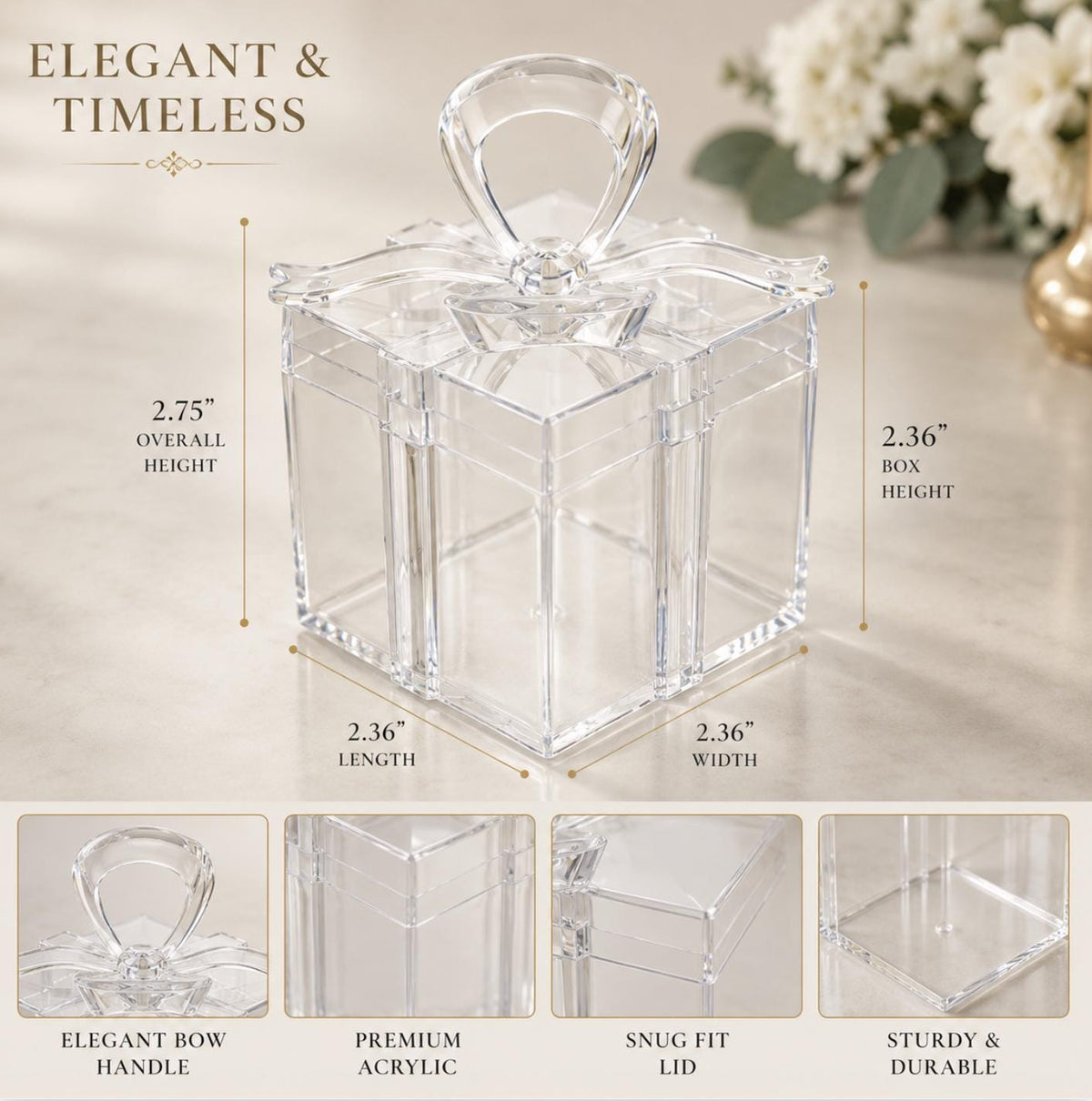 Clear Bow Top Party Favor Boxes | 12-Pack Transparent Candy Boxes