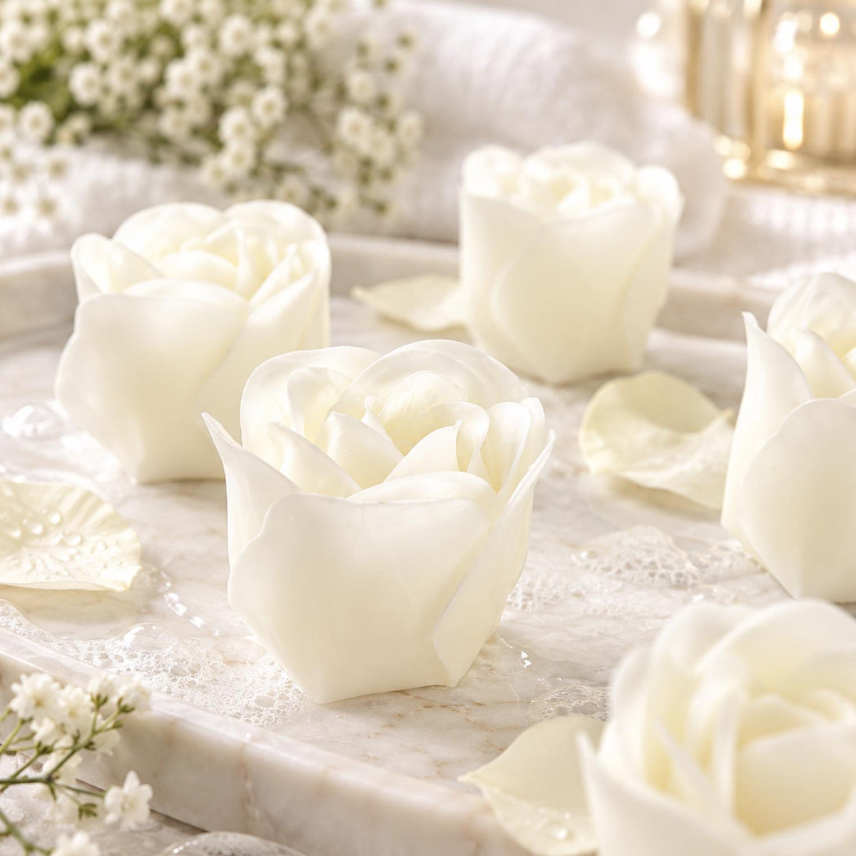 4 - Pack White Scented Rose Soap Heart - Shaped Party Favors with Gift Boxes & Ribbon – Perfect Wedding & Event Decorations