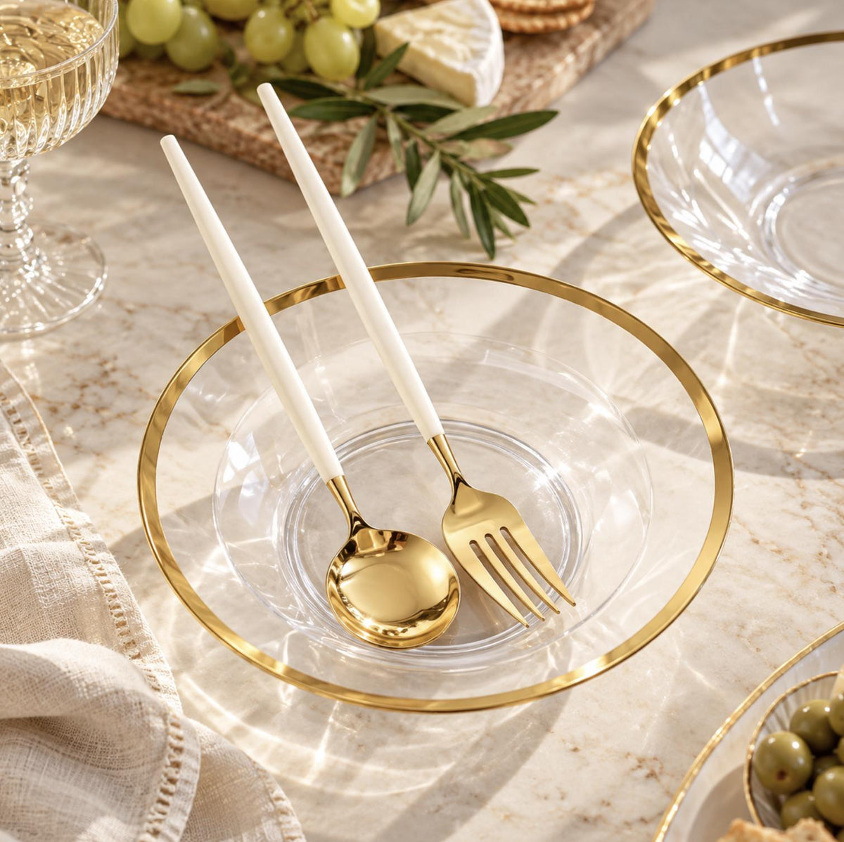White bowl with silver rim – elegant disposable soup bowl for weddings and dinner events