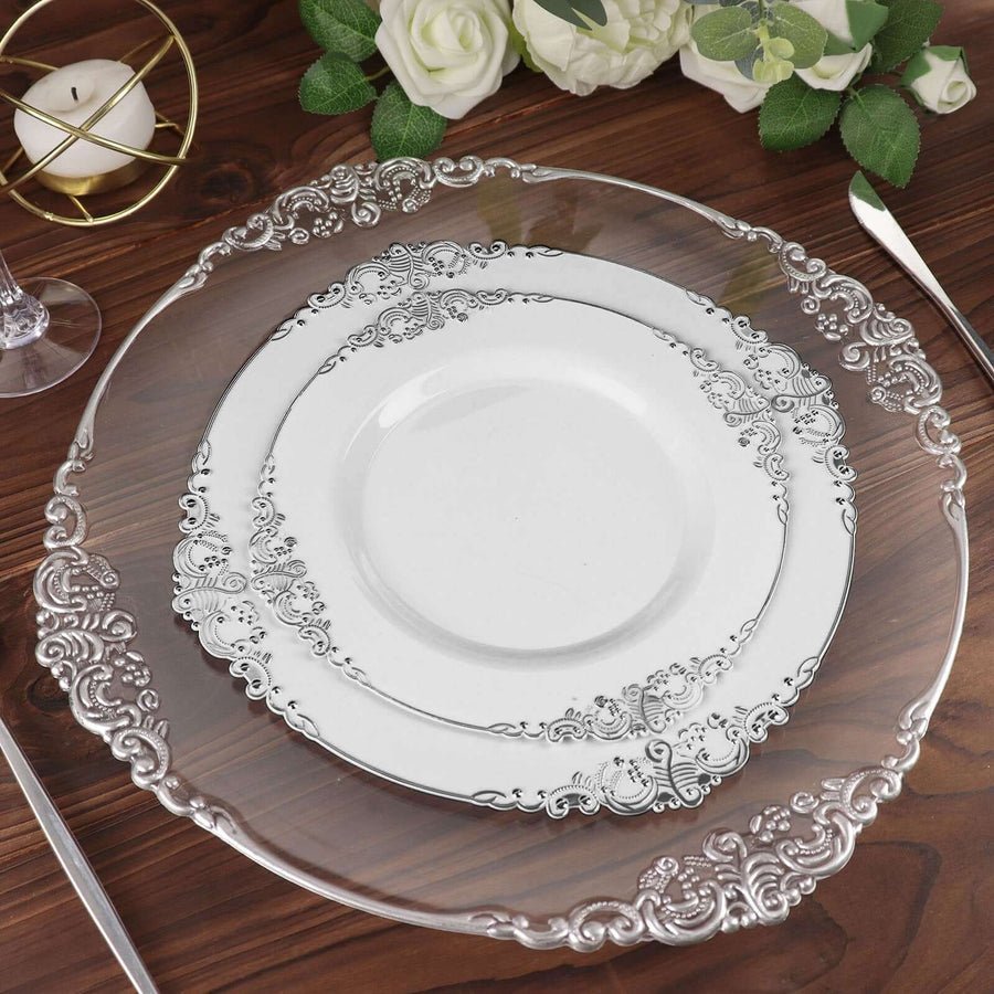 10 - Pack Leaf Embossed Rim Round Plastic Dessert Plates – Elegant Disposable Party Plates for Weddings & Events