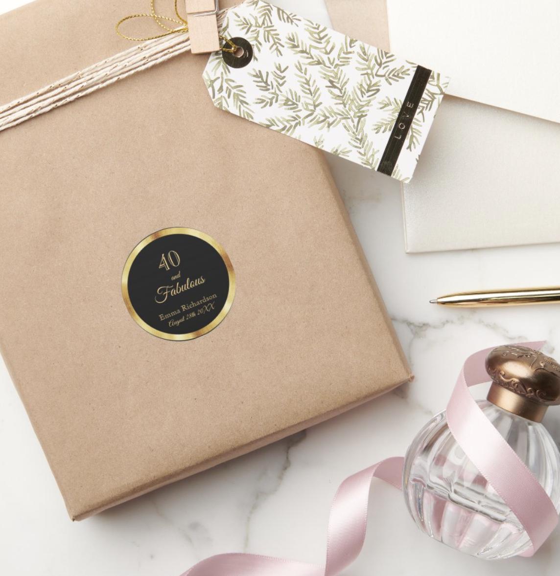 Custom Black & Gold Round Logo Stickers – Personalized Labels for Favors & Branding
