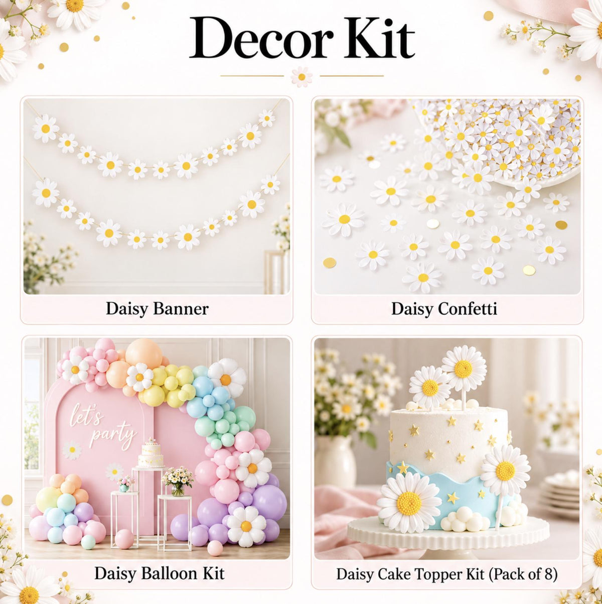 Daisy Party Tableware Set – Groovy Daisy Plates, Cups, Napkins & Cutlery for Kids Birthdays