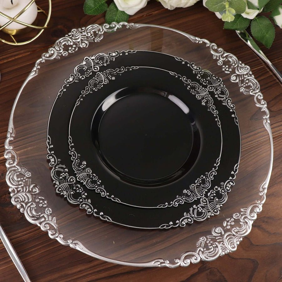 10 - Pack Leaf Embossed Rim Round Plastic Dessert Plates – Elegant Disposable Party Plates for Weddings & Events