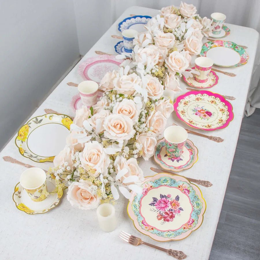 Assorted Vintage Mixed Floral Paper Dinner Plates – Scalloped - Edge Design. - Pretty Party Boxx
