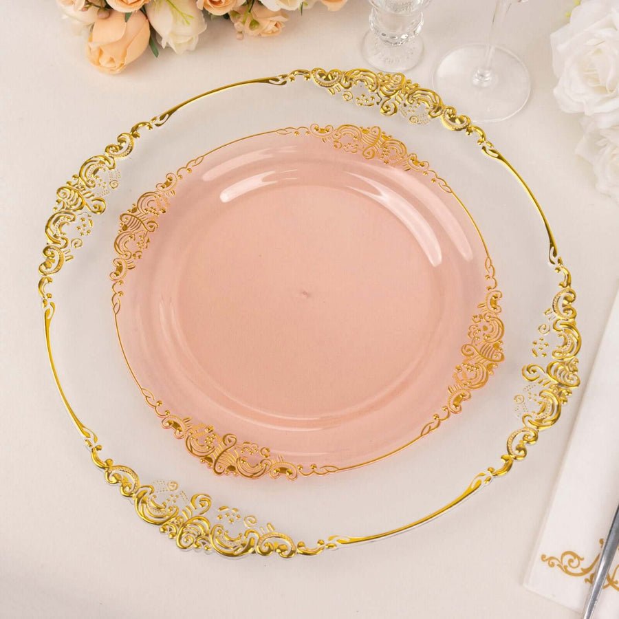 10 - Pack Leaf Embossed Rim Round Plastic Dessert Plates – Elegant Disposable Party Plates for Weddings & Events