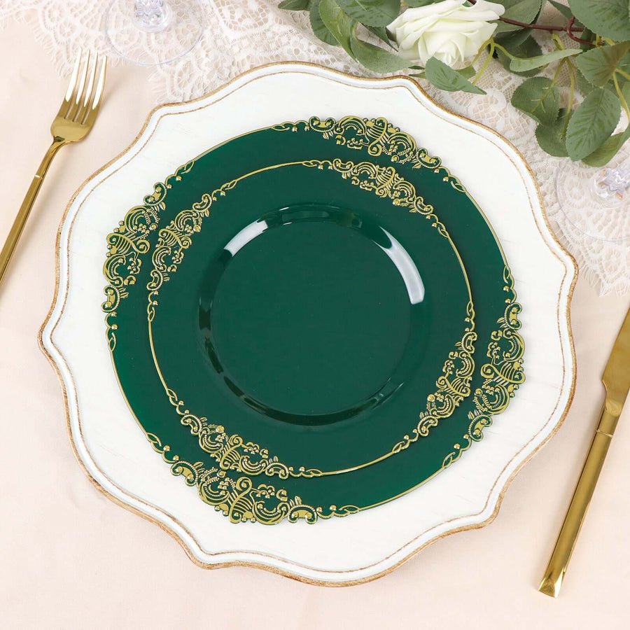 10 - Pack Leaf Embossed Rim Round Plastic Dessert Plates – Elegant Disposable Party Plates for Weddings & Events