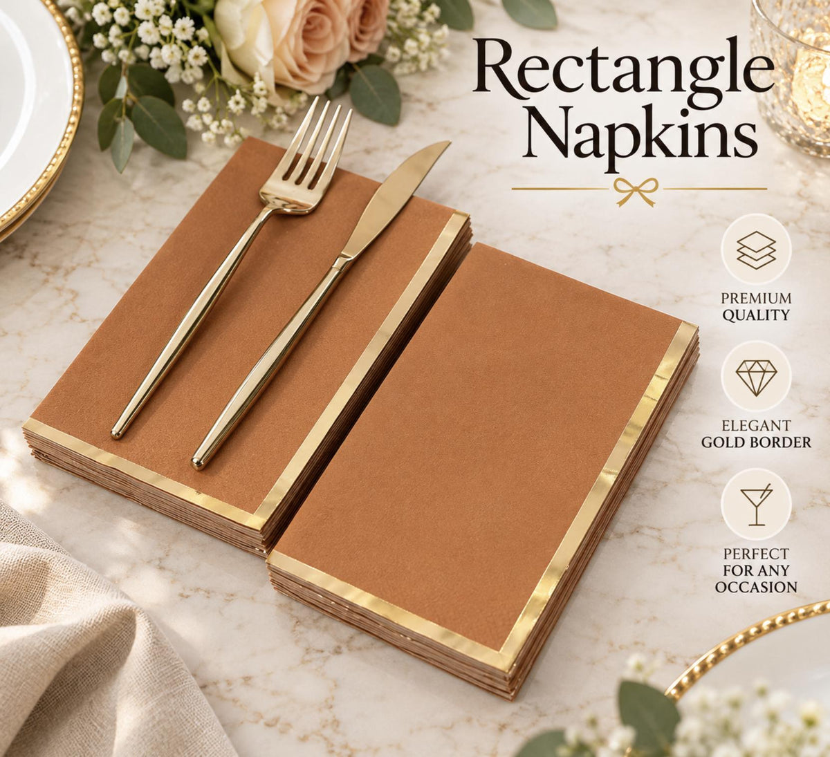 50 - Pack Party Napkins – Gold Foil Edge Disposable Cocktail Napkins - Pretty Party Boxx