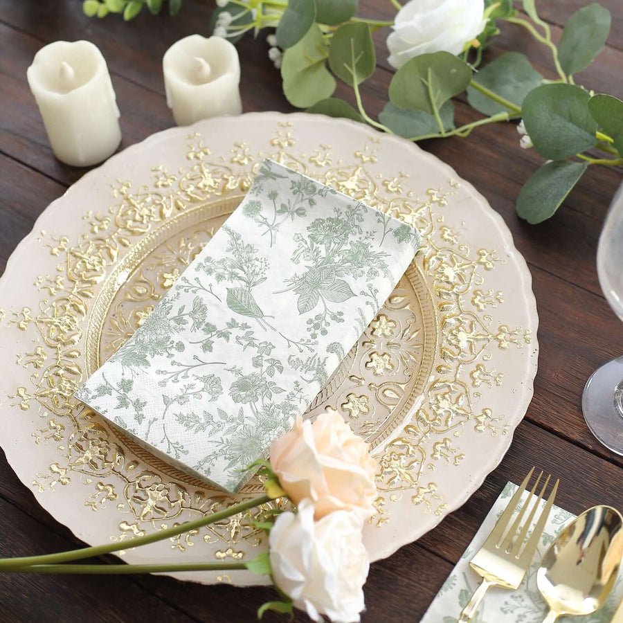 20 - Pack Elegant Paper Dinner Napkins – Peony Flower Print with Gold Edge for Weddings & Events - Pretty Party Boxx