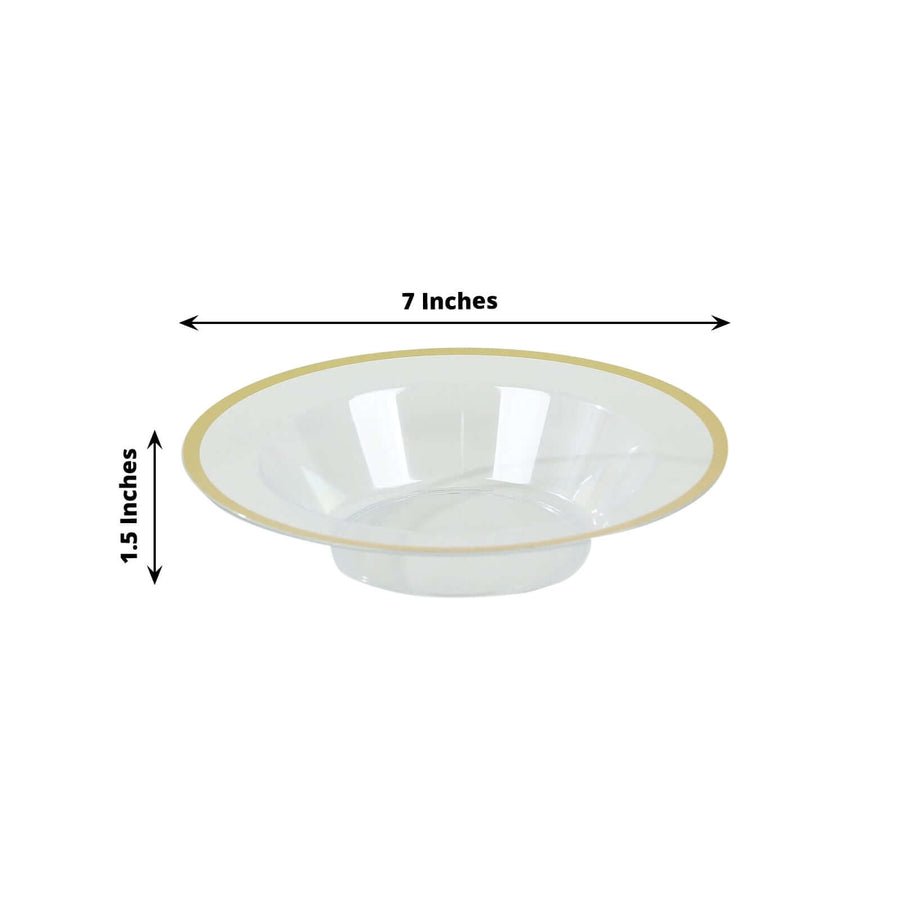 20 - Pack Regal Clear Plastic Dessert & Salad Bowls with Gold Rim – 12oz Disposable Party Serving Bowls for Weddings, Banquets & Events - Pretty Party Boxx