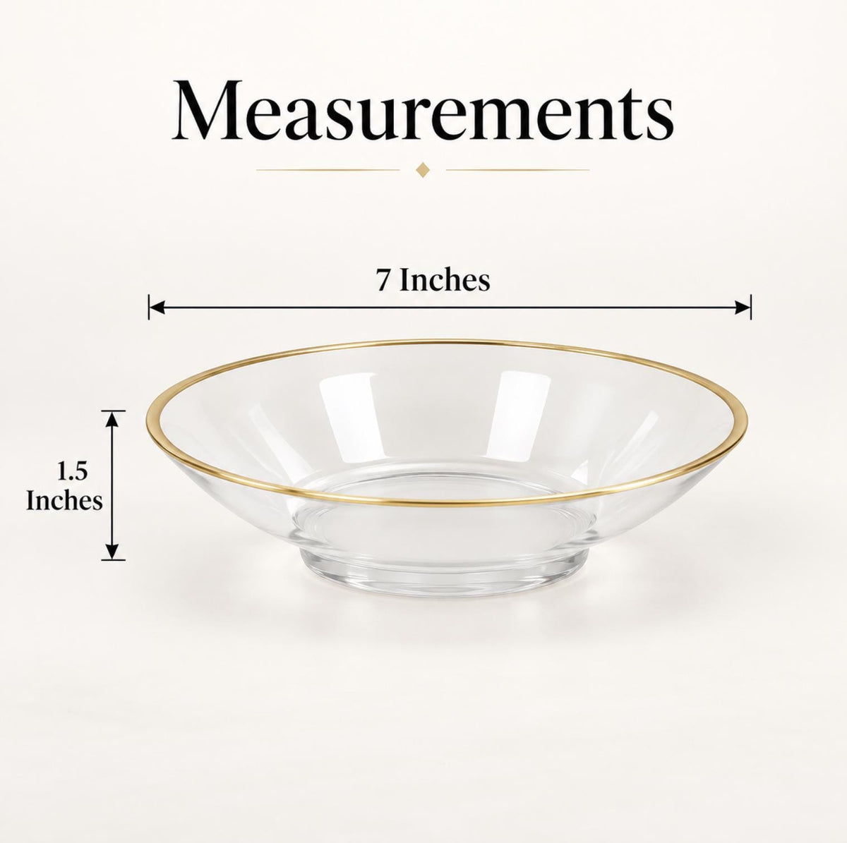 7-inch clear plastic bowl with gold rim – durable disposable serving bowl for desserts