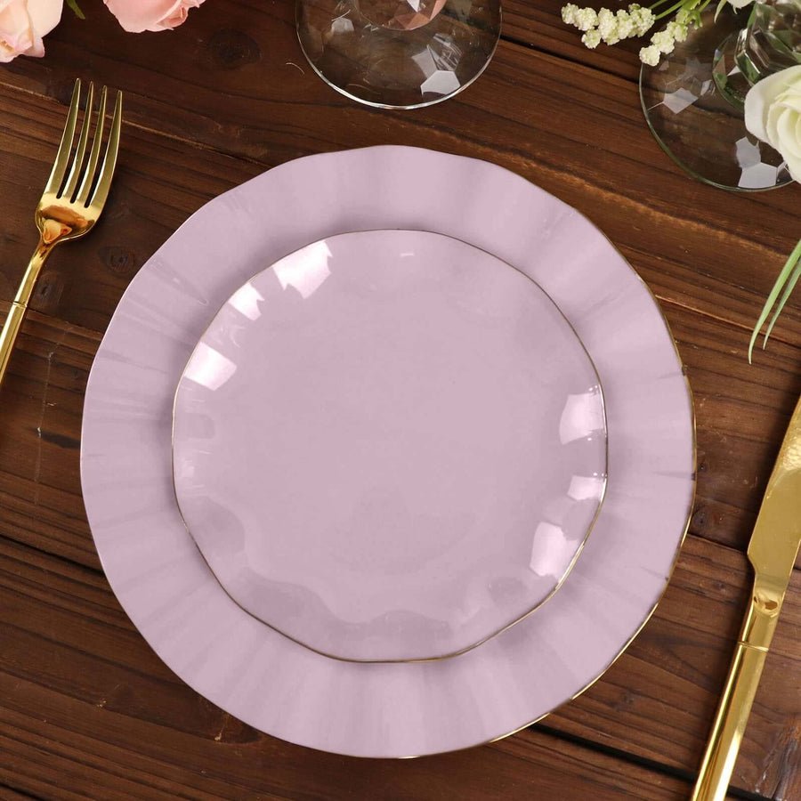 10 - Pack Ruffled Rim Round Plastic Dinner Plates – 9” Elegant Disposable Party Plates for Weddings, Events & Catering - Pretty Party Boxx