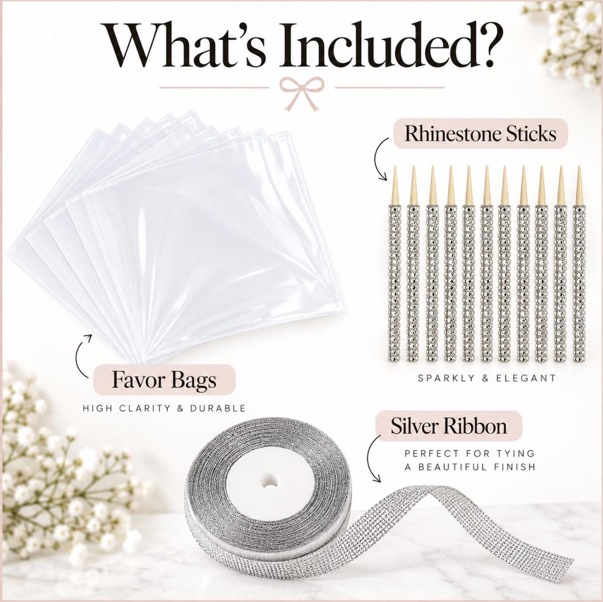 24-piece candy apple stick kit with rhinestone-style skewers and favor bags