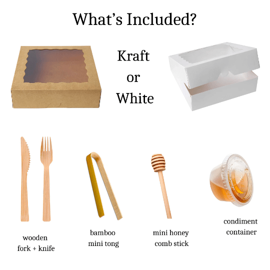 Large Charcuterie Gift Box with Mini Forks, Tongs & Honey Comb – Kraft Box with Clear Window for Grazing, Gifting & Entertaining - Pretty Party Boxx
