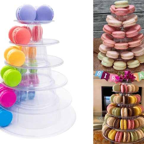 6 - Tier Acrylic Macaron Stand – Clear Round Dessert Display Tower for Weddings, Parties & Events - Pretty Party Boxx