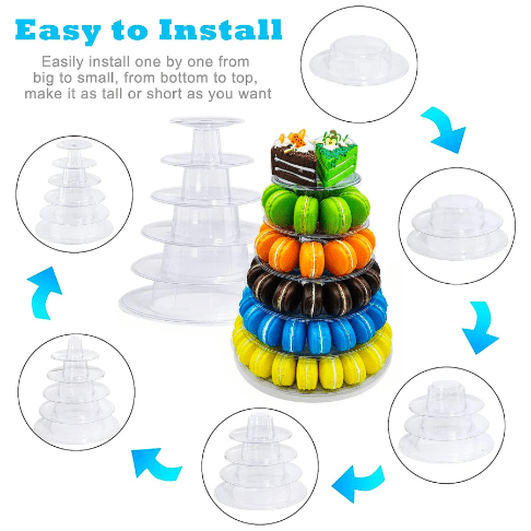 6 - Tier Acrylic Macaron Stand – Clear Round Dessert Display Tower for Weddings, Parties & Events - Pretty Party Boxx