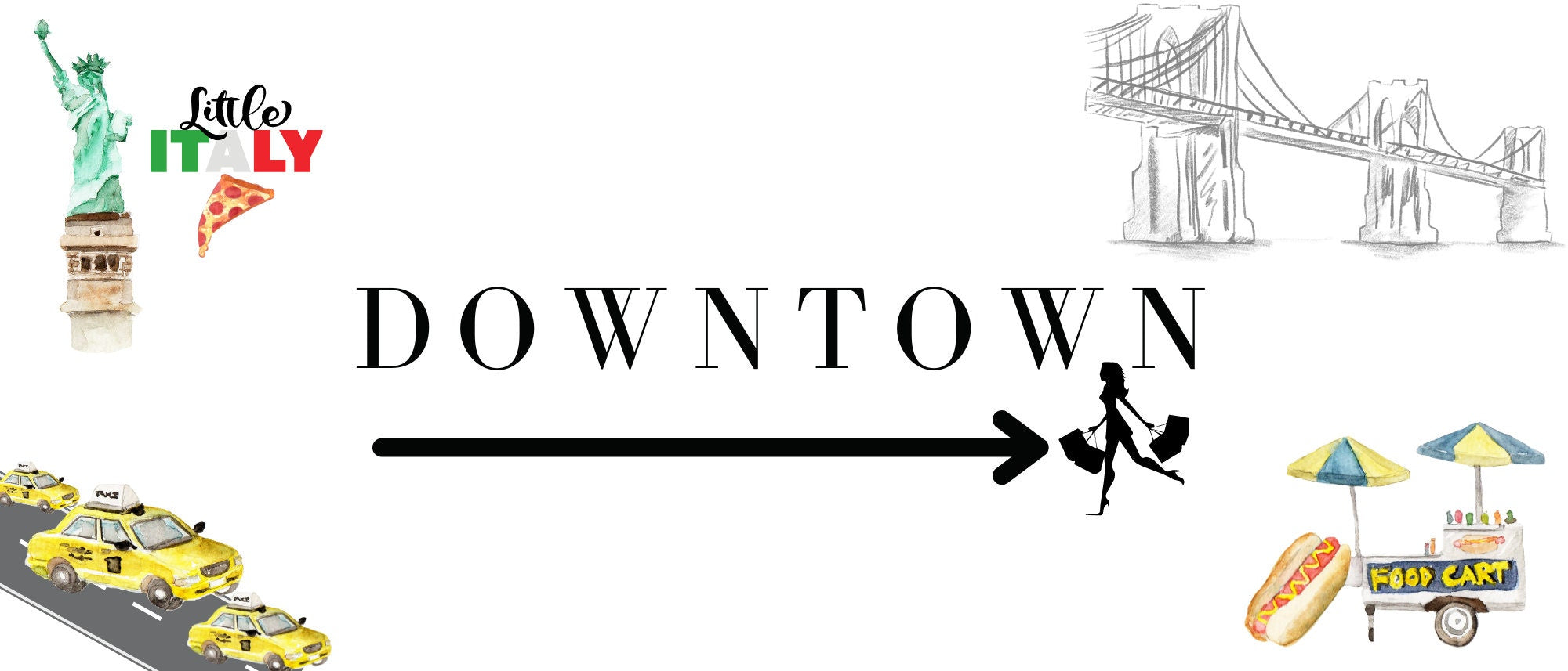 Downtown street digital download sign displayed as New York themed party supplies, perfect for creating Big Apple ambiance at New York themed party celebrations.