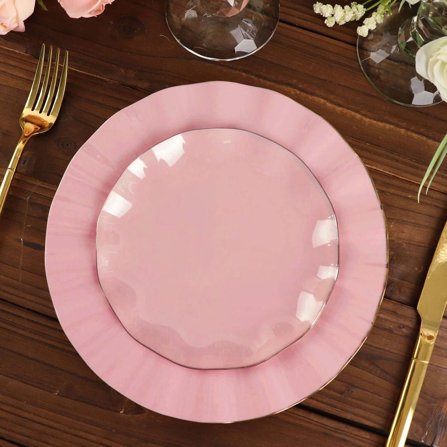 10 - Pack Ruffled Rim Round Plastic Dinner Plates – 9” Elegant Disposable Party Plates for Weddings, Events & Catering - Pretty Party Boxx