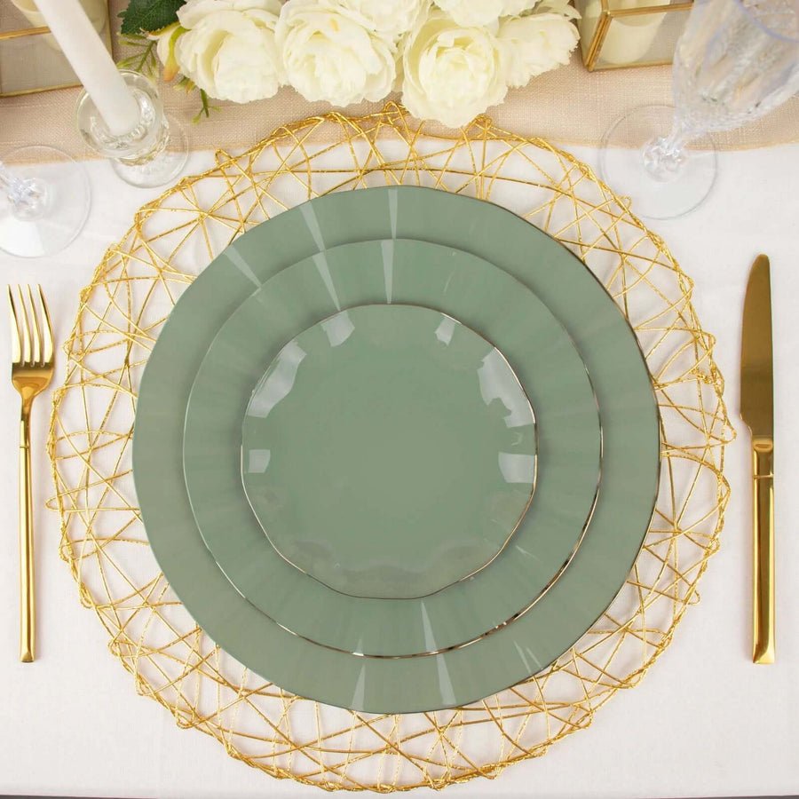 10 - Pack Ruffled Rim Round Plastic Dinner Plates – 9” Elegant Disposable Party Plates for Weddings, Events & Catering - Pretty Party Boxx