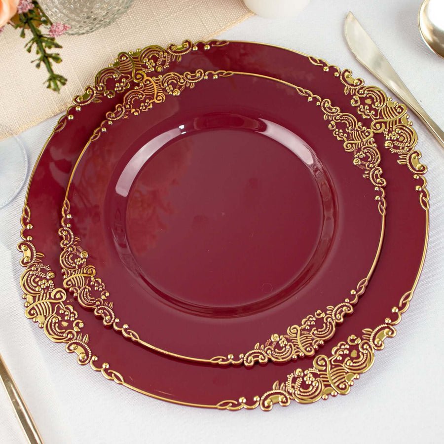 10 - Pack Leaf Embossed Rim Round Plastic Dessert Plates – Elegant Disposable Party Plates for Weddings & Events