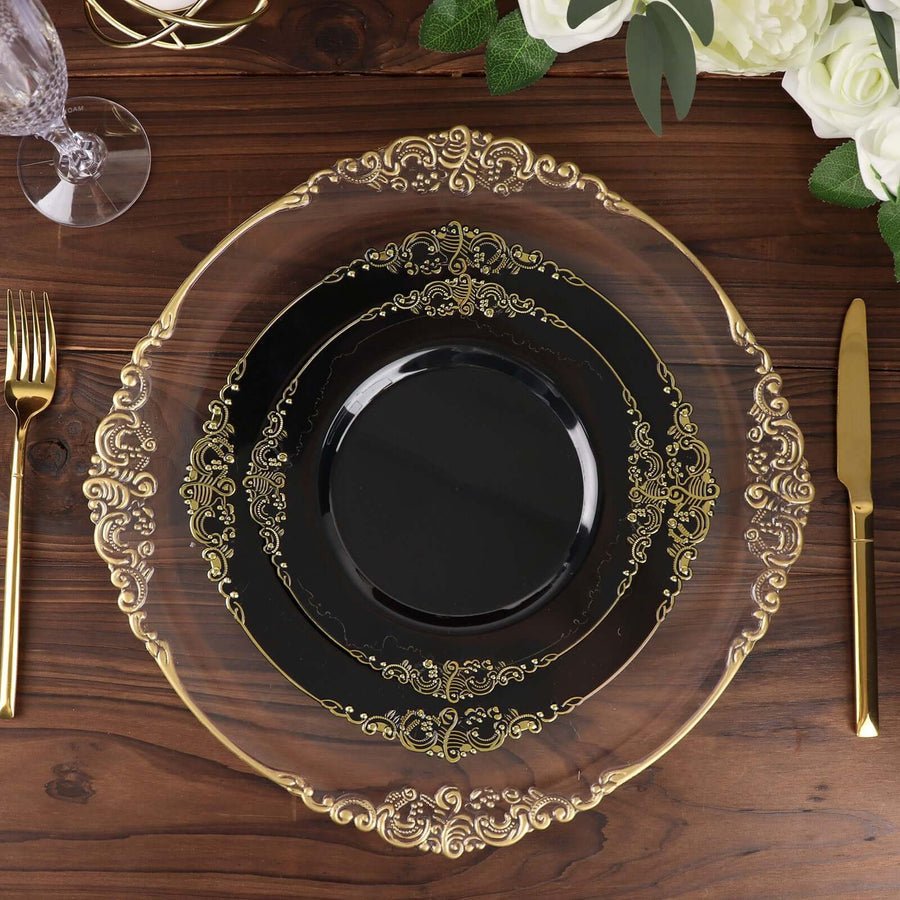 10 - Pack Leaf Embossed Rim Round Plastic Dessert Plates – Elegant Disposable Party Plates for Weddings & Events
