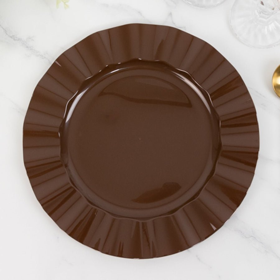 10 - Pack Ruffled Rim Round Plastic Dinner Plates – 9” Elegant Disposable Party Plates for Weddings, Events & Catering - Pretty Party Boxx
