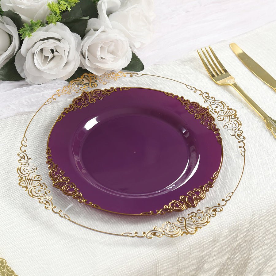 Regal Baroque Round Plastic Dinner Plates – Fancy Disposable Plates for Weddings, Banquets & Events - Pretty Party Boxx