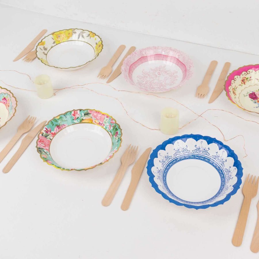 20 - Pack Regal Clear Plastic Dessert & Salad Bowls with Gold Rim – 12oz Disposable Party Serving Bowls for Weddings, Banquets & Events - Pretty Party Boxx
