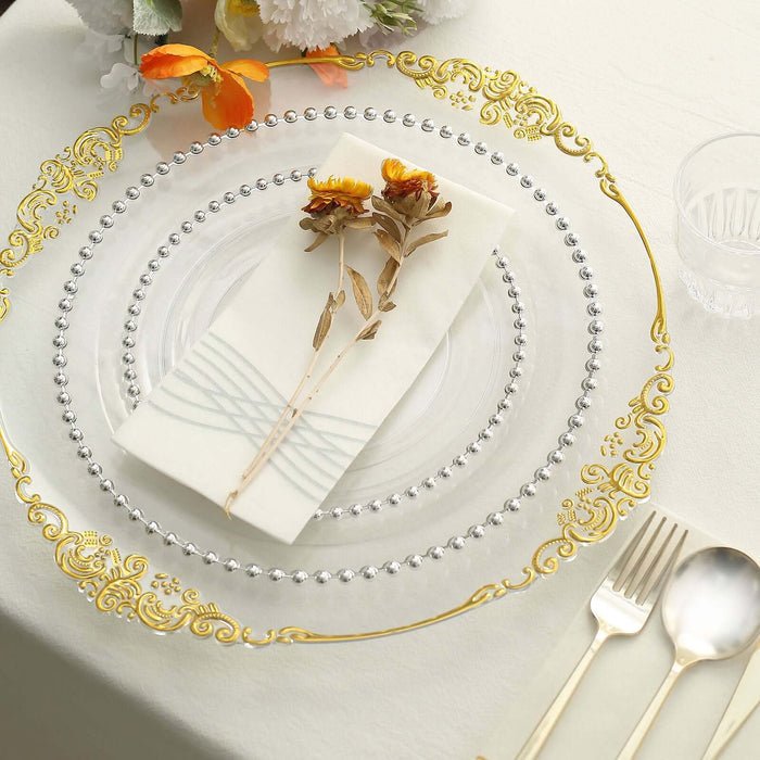 10 - Pack Beaded Rim Round Fancy Disposable Plates - Pretty Party Boxx