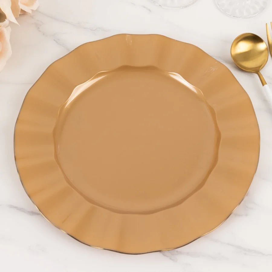 10 - Pack Ruffled Rim Round Plastic Dinner Plates – Elegant Disposable Party Plates for Weddings, Banquets & Events