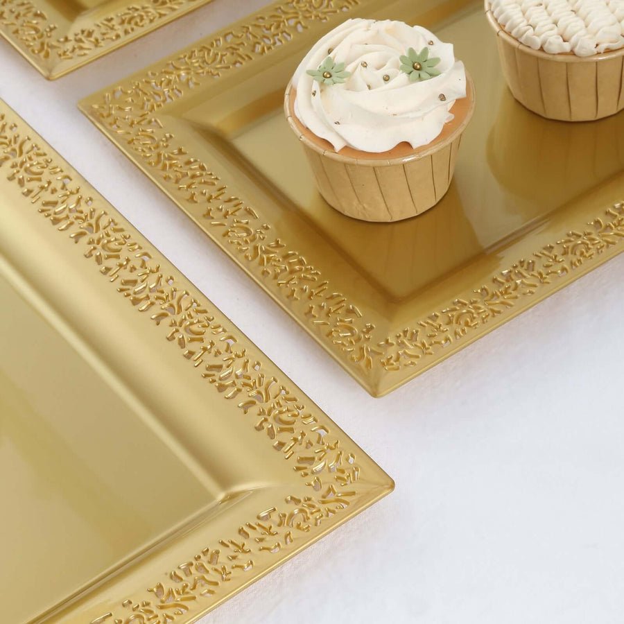 Gold embossed edge plastic trays – premium serving platters for desserts and sweets