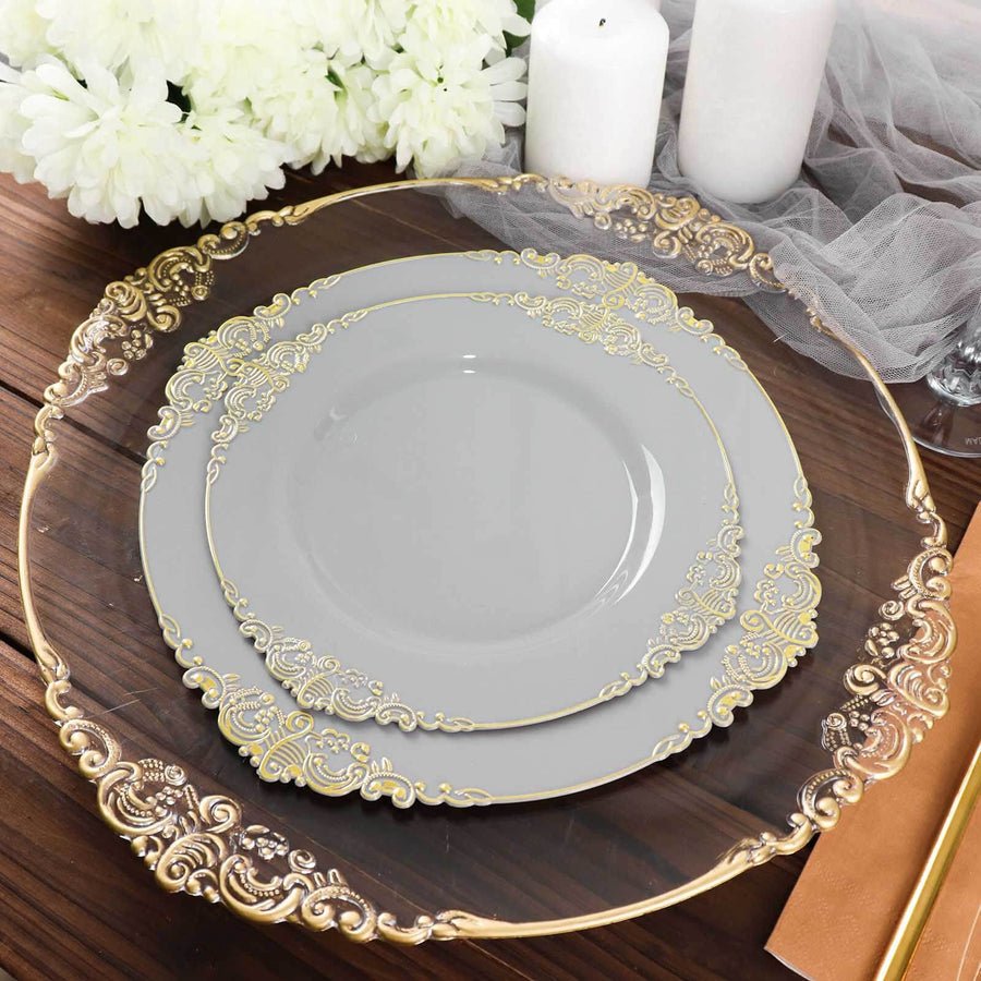 10 - Pack Leaf Embossed Rim Round Plastic Dessert Plates – Elegant Disposable Party Plates for Weddings & Events