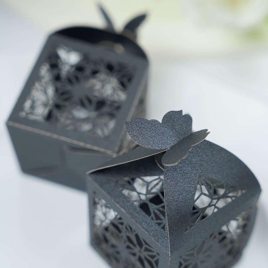 Black butterfly laser-cut favor box – elegant wedding candy gift box with floral design