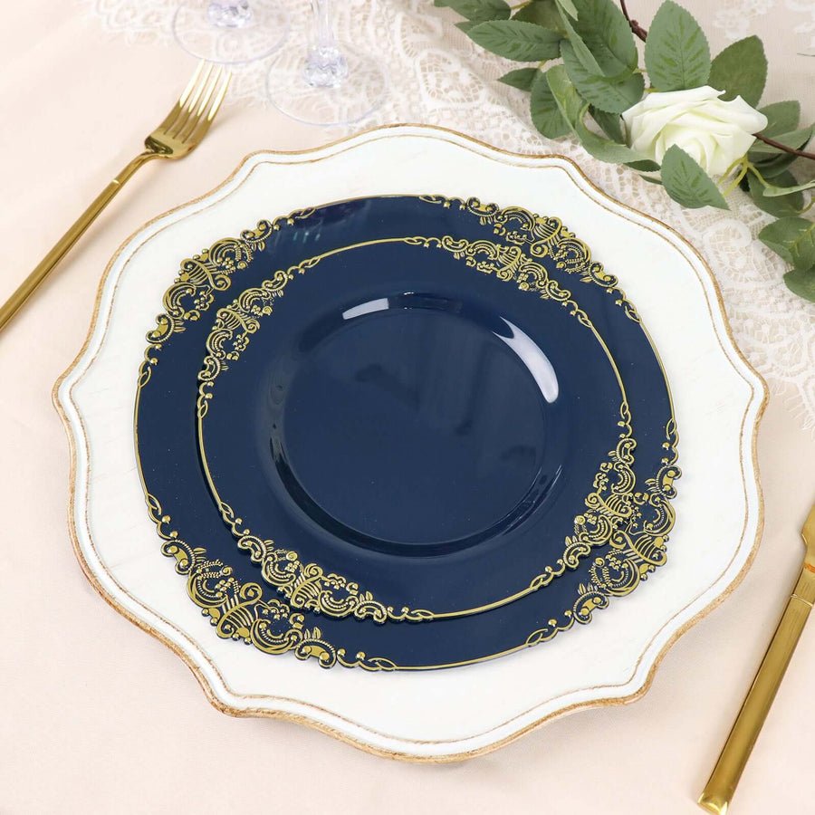10 - Pack Leaf Embossed Rim Round Plastic Dessert Plates – Elegant Disposable Party Plates for Weddings & Events