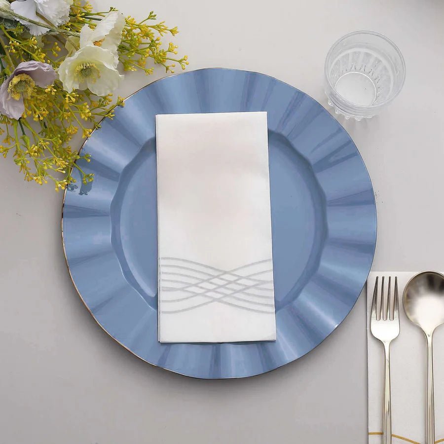 10 - Pack Ruffled Rim Round Plastic Dinner Plates – Elegant Disposable Party Plates for Weddings, Banquets & Events