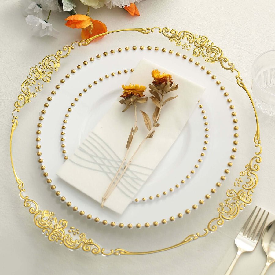 10 - Pack Beaded Rim Round Fancy Disposable Plates - Pretty Party Boxx