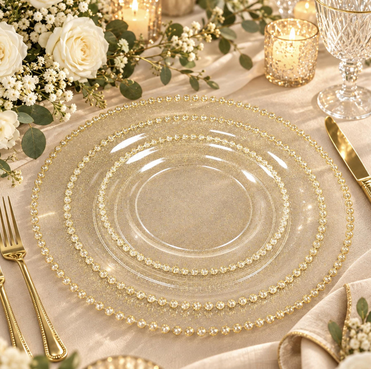 10 - Pack Beaded Rim Round Fancy Disposable Plates - Pretty Party Boxx