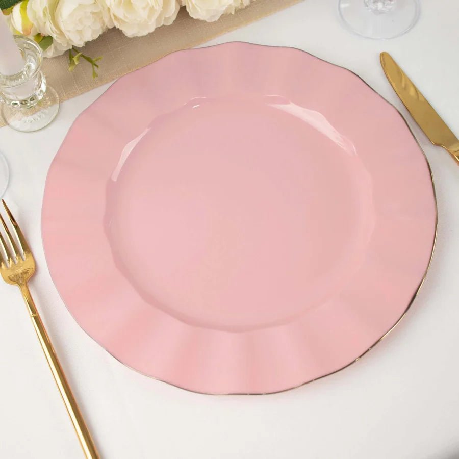 10 - Pack Ruffled Rim Round Plastic Dinner Plates – Elegant Disposable Party Plates for Weddings, Banquets & Events