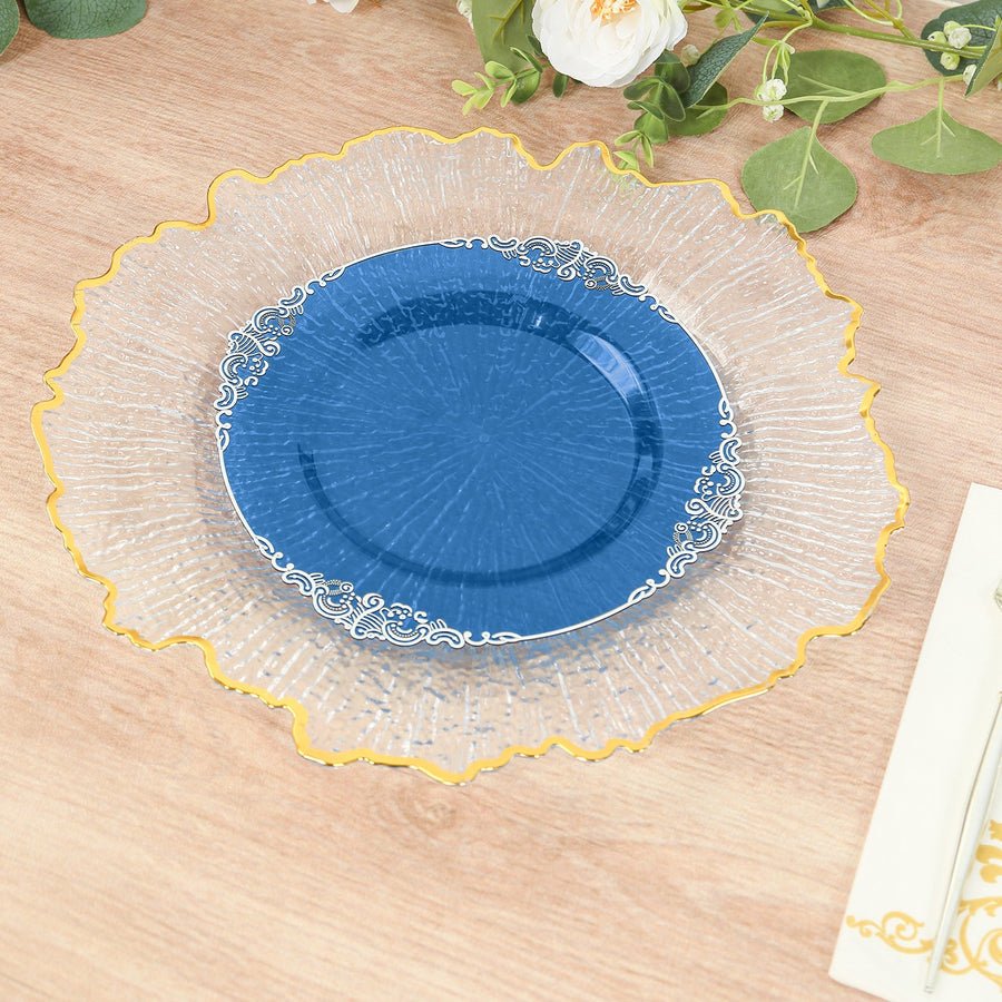 10 - Pack Leaf Embossed Rim Round Plastic Dessert Plates – Elegant Disposable Party Plates for Weddings & Events