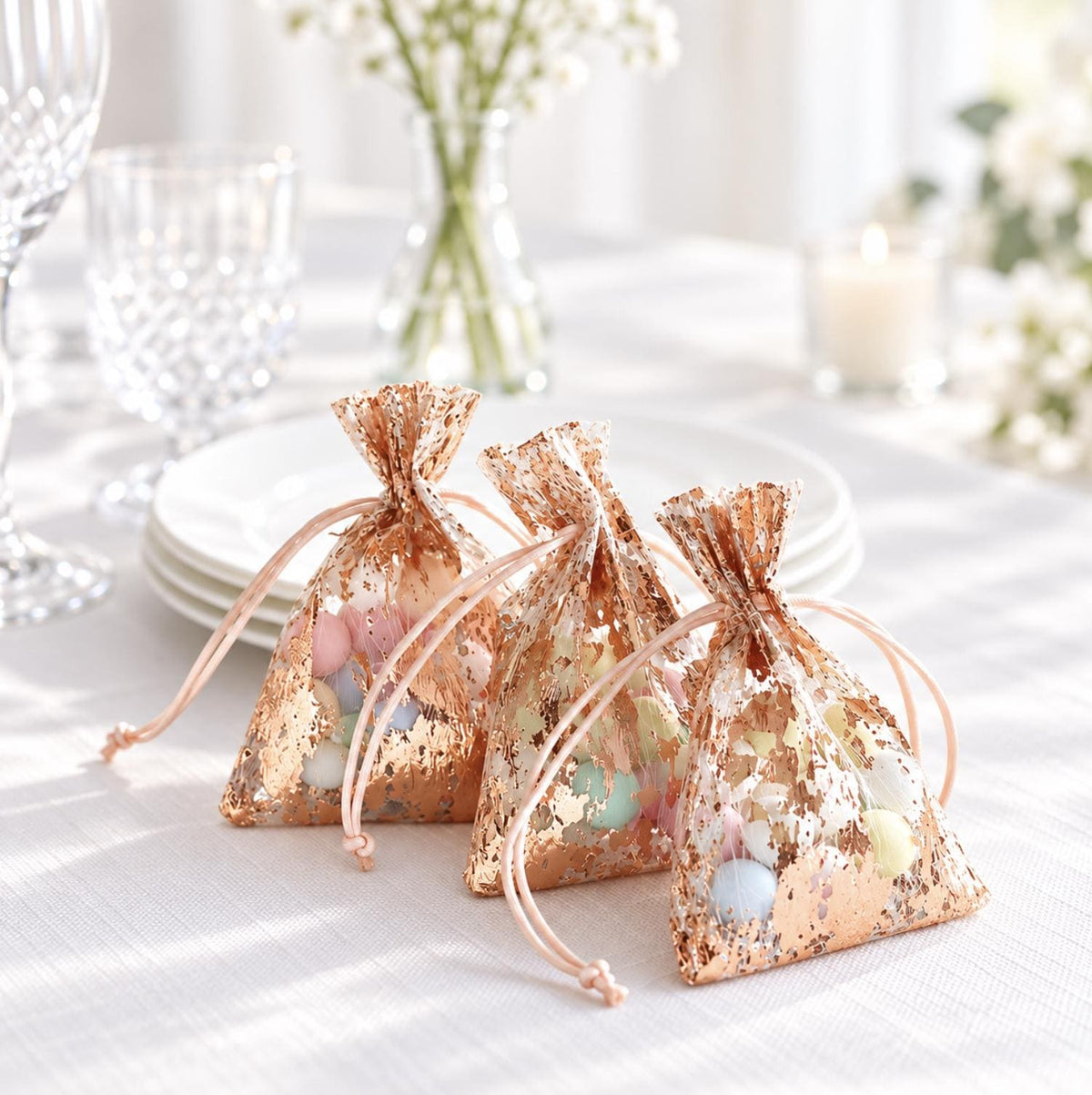 12 - Pack Metallic Gold or Silver Foil Drawstring Candy Bags – Wedding & Party Favor Bags - Pretty Party Boxx