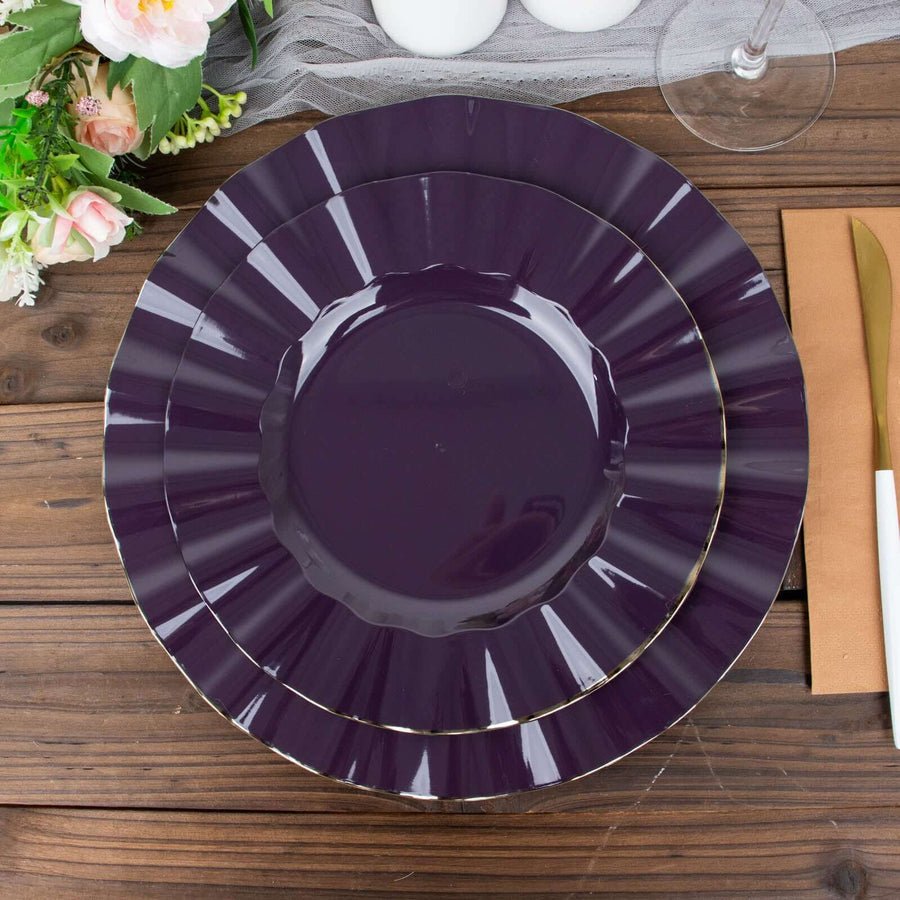 10 - Pack Ruffled Rim Round Plastic Dinner Plates – 9” Elegant Disposable Party Plates for Weddings, Events & Catering - Pretty Party Boxx
