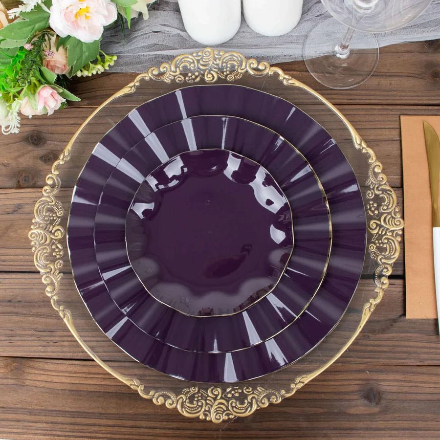 10 - Pack Ruffled Rim Round Plastic Dinner Plates – Elegant Disposable Party Plates for Weddings, Banquets & Events