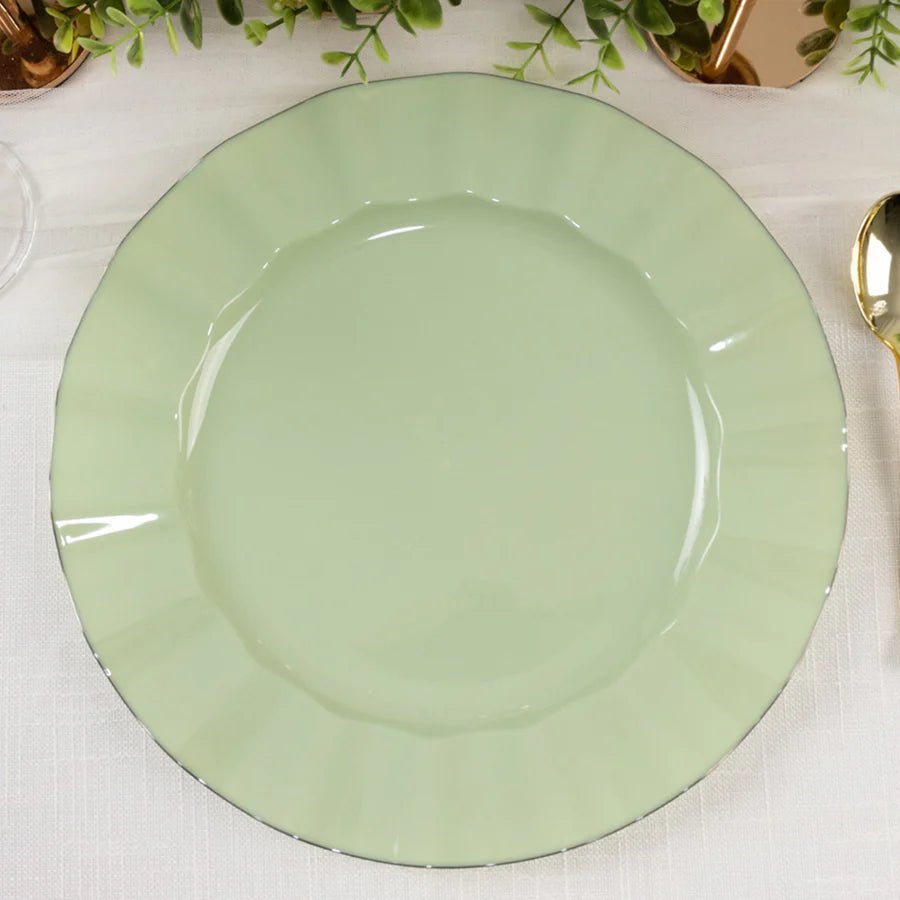 10 - Pack Ruffled Rim Round Plastic Dinner Plates – Elegant Disposable Party Plates for Weddings, Banquets & Events