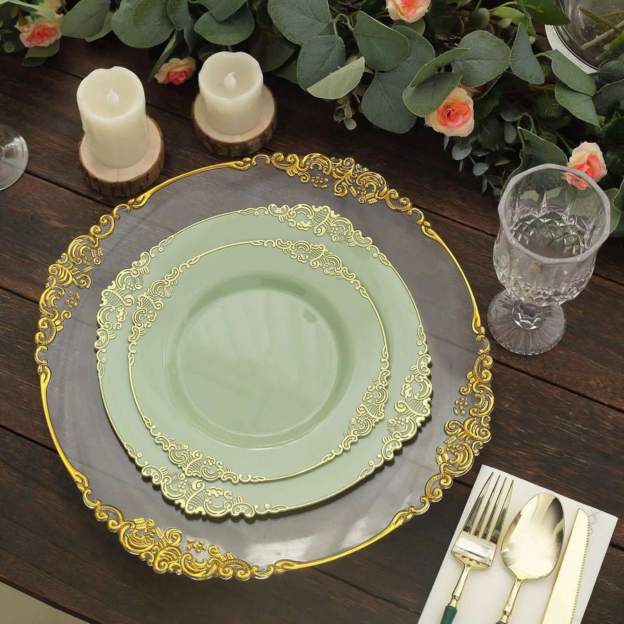 10 - Pack Leaf Embossed Rim Round Plastic Dessert Plates – Elegant Disposable Party Plates for Weddings & Events