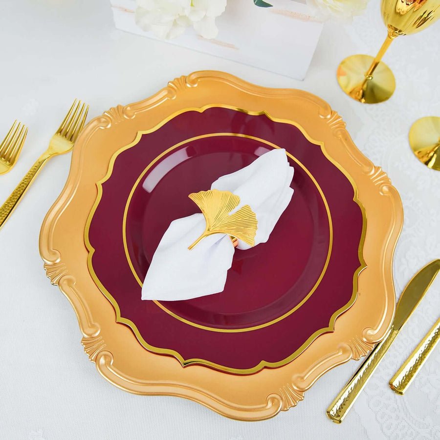 Pink gold-rimmed disposable plate with floral décor – luxury tableware for weddings and receptions