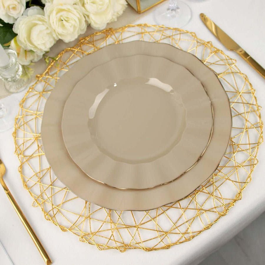 10 - Pack Ruffled Rim Round Plastic Dinner Plates – 9” Elegant Disposable Party Plates for Weddings, Events & Catering - Pretty Party Boxx