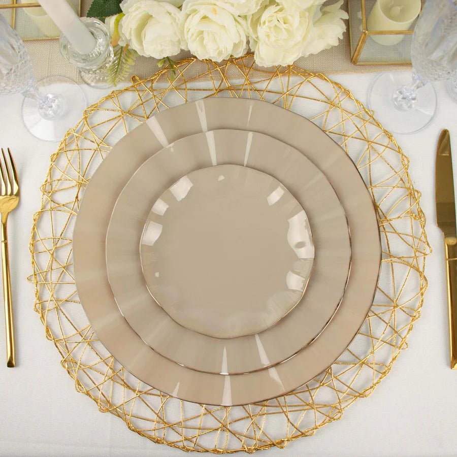 10 - Pack Ruffled Rim Round Plastic Dinner Plates – Elegant Disposable Party Plates for Weddings, Banquets & Events