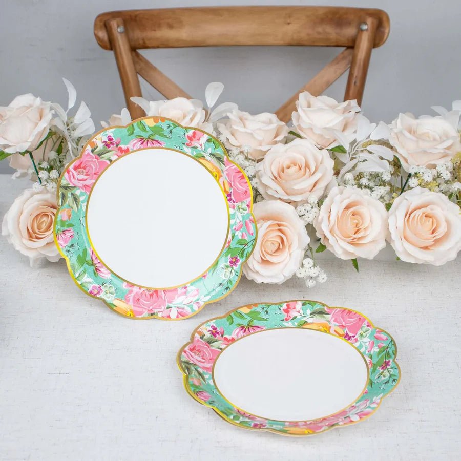 Assorted Vintage Mixed Floral Paper Dinner Plates – Scalloped - Edge Design. - Pretty Party Boxx