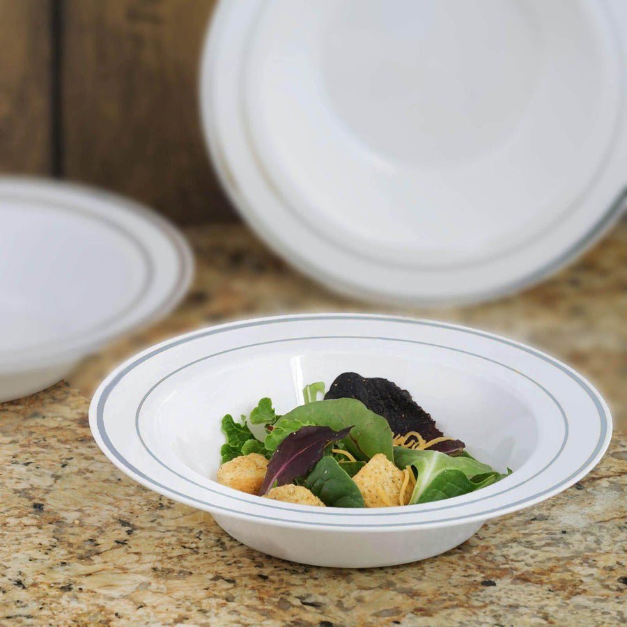 20 - Pack Regal Clear Plastic Dessert & Salad Bowls with Gold Rim – 12oz Disposable Party Serving Bowls for Weddings, Banquets & Events - Pretty Party Boxx