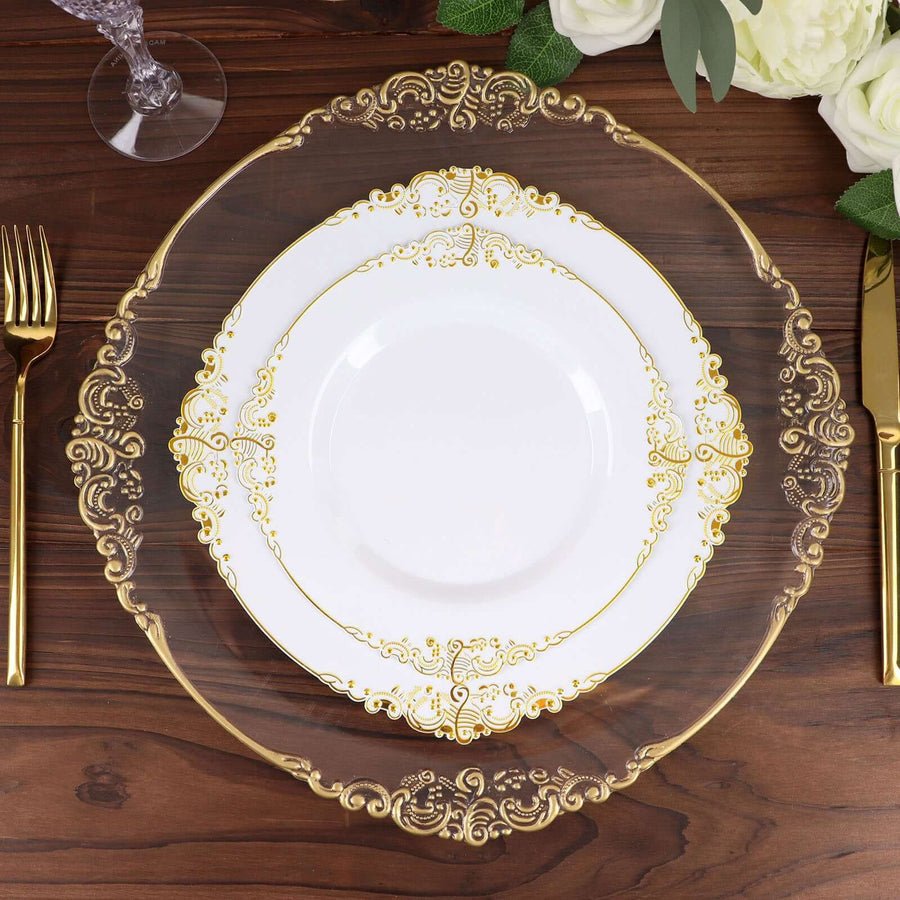 10 - Pack Leaf Embossed Rim Round Plastic Dessert Plates – Elegant Disposable Party Plates for Weddings & Events