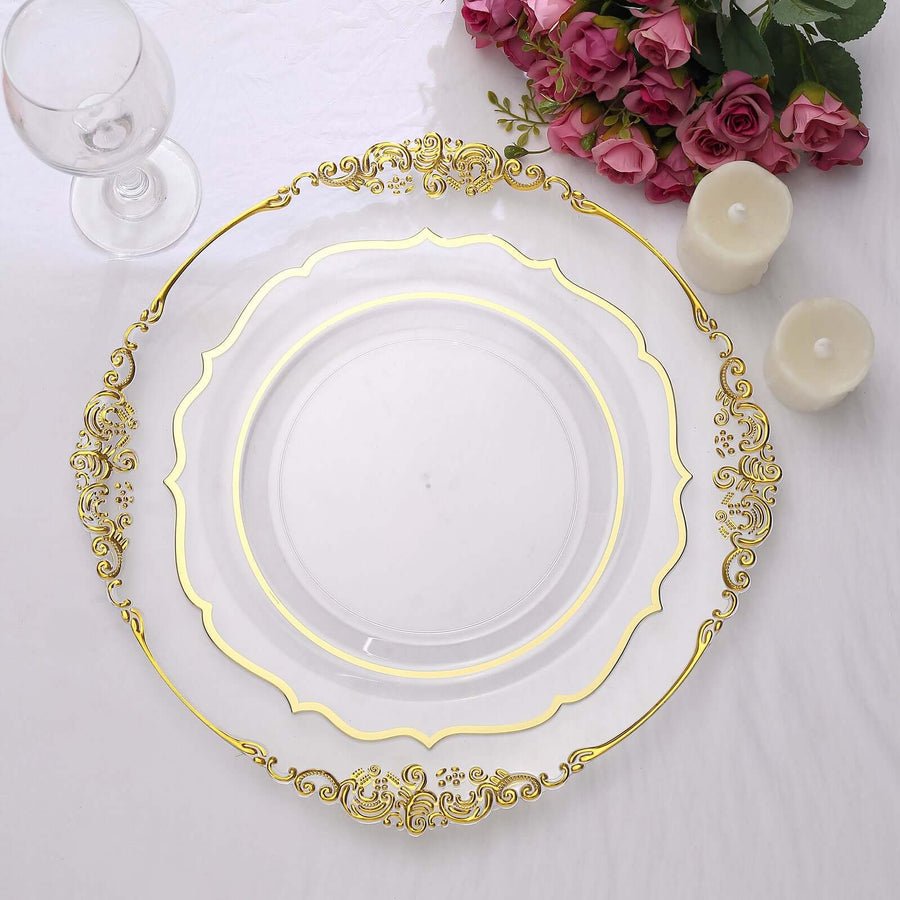 10 - Pack Regal Scalloped Round Plastic Dinner Plates – Disposable Party Plates for Weddings, Banquets & Events - Pretty Party Boxx